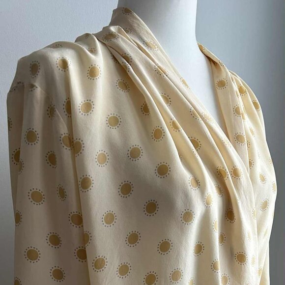 Alfred Sung Vintage Butter Pure Silk Wrap Blouse with Sunburst Dots – US 12 - Picture 1 of 12